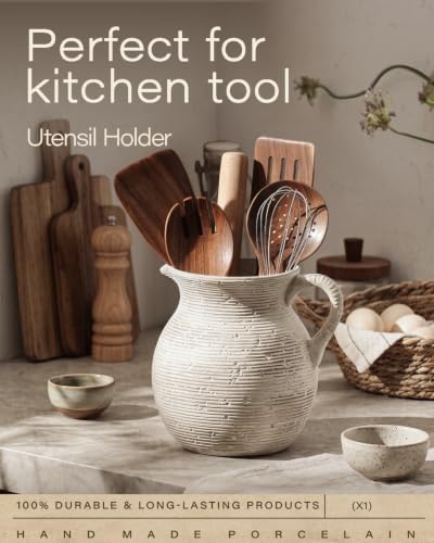 getstar Utensil Holder for Kitchen Counter, Vintage Ceramic Utensils Crocks Utensil Organizer for Spatula Farmhouse Kitchen Decor