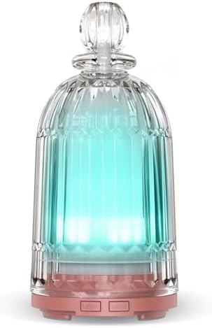 120ml Glass Essential Oil Diffuser, Ultrasonic Aroma Diffuser Glass Cover & Plastic Reservoir with Auto Shut-Off 7 Colors LED Lights for Home Office Bedroom(Bronze Base)