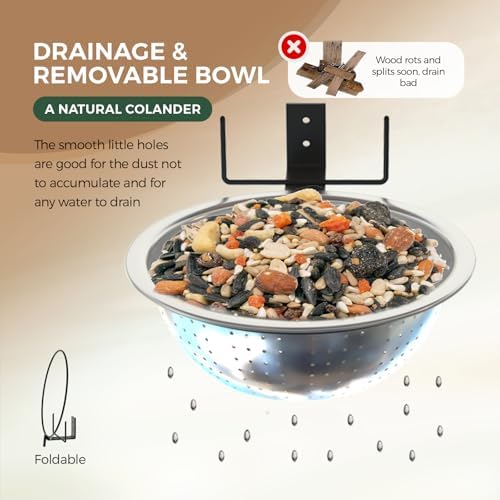 Squirrel Feeder with Metal Drainage Bowl, Squirrel Feeders for Outside, 8.5" Removable Bowl Easy to Clean/Refill, 2 Squirrel Corn Cob Spikes for Various Food, Tree/Fence Mount,Notebook(Brown)