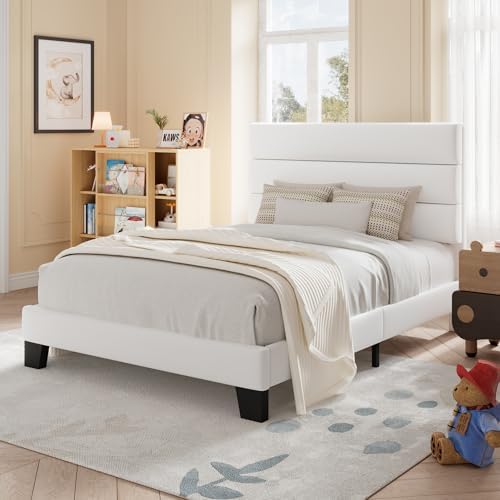 Allewie Twin Size Platform Bed Frame with Velvet Upholstered Headboard