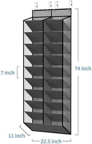 KEEPJOY 20-30 Pairs Grey Over the Door Shoe Organizer, Mesh Hanging Shoe Rack for Door Storage with 20 Wide Deep Pockets,10-Tier Door Shoe Holder Fits Sneakers, Boots.