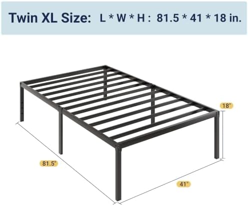 Allewie Twin XL Bed Frame, 18 Inch Metal Beds with Storage Space, Black