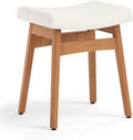 LUE BONA Vanity Saddle Stool with Wood Legs, Modern Vanity Chair for Makeup