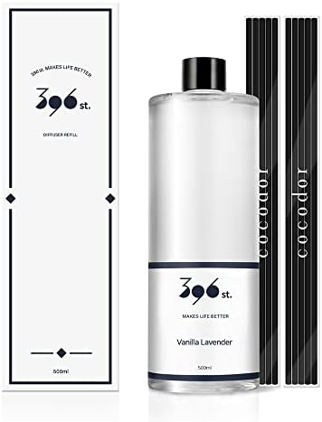 396 St. Vanilla Lavender Scented Oil Refills for Reed Diffuser, 16.9oz(500ml), 10 Fiber Reed Sticks, Home Fragrance