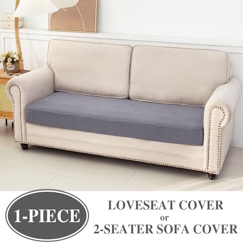 LA MEACK Couch Cushion Cover Loveseat Cover or 2 Seat Sofa Cover Washable Stretch Sectional Sofa Slipcover(1 Piece for Loveseat or Sofa 2-Seater, Light Grey)