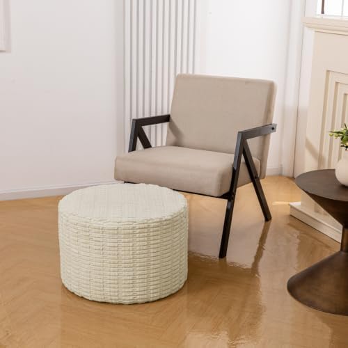 Asuprui Supportive Boucle Pouf Ottoman Foot Rest Elevate Your Living Room Decor with Lightweight Pouf Filler Modern Foam Stuffed Poof Perfect to Rest Your Feet (Ivory, 20x20x14 Inches)