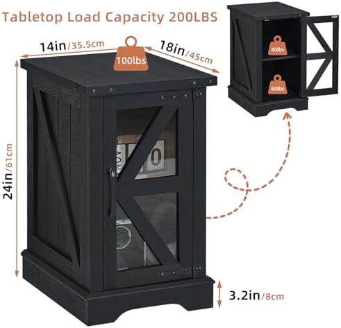 Joaxswe Narrow Night Stand Set 2 with Glass Barn Door