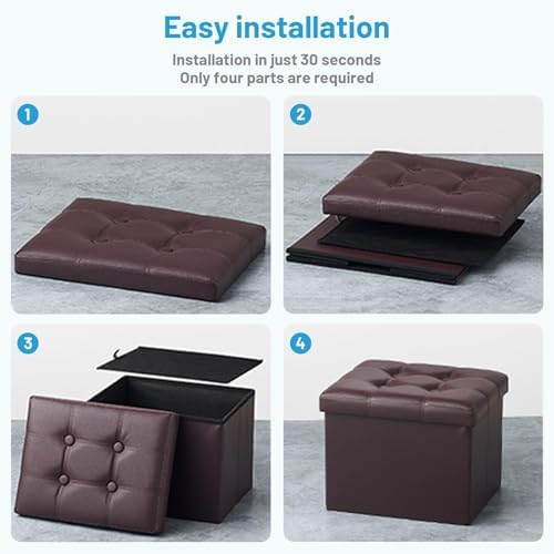 Bsketa Storage Ottoman Bench,16 Inch Folding Leather Foot Rest Stool, Brown
