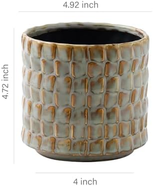 Utensil Crock Kitchen Utensil Holder, 5 Inches Small Ceramic Utensil Holder for Countertop, Unique Embossed Checkered Pattern, Cooking Utensil Crocks for Kitchen, Home Decor Gift (Sage Bronze)