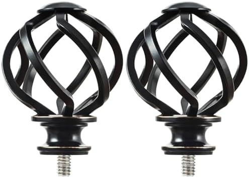 KAMANINA Black Finials for 1 or 7/8 In Curtain Rods, Twisted Cage Design