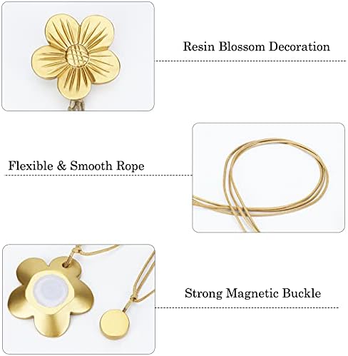 Lewondr Magnetic Curtain Tiebacks, Flower Vintage Curtain Holdbacks, Gold