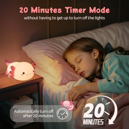 YuanDian Axolotl Night Light, Gift for Adults Teens and Babies. Decorate Kids' Bedroom with Cute Silicone Axolotl Nightlights, Christmas Birthday Gift for Children and Toddlers