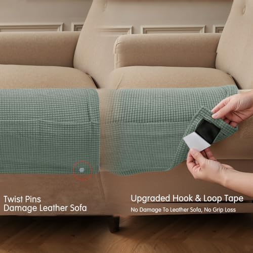 SUBRTEX Stretch Armrest Covers with Storage, Anti-Slip Spandex Arm Covers for Chairs Couch Sofa Armchair Slipcovers for Recliner Sofa with Hook and Loop Tape (Olive Green, 2pc)