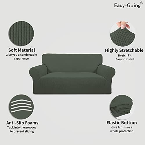 Easy-Going Stretch Oversized Loveseat Couch Covers Washable Olive Green