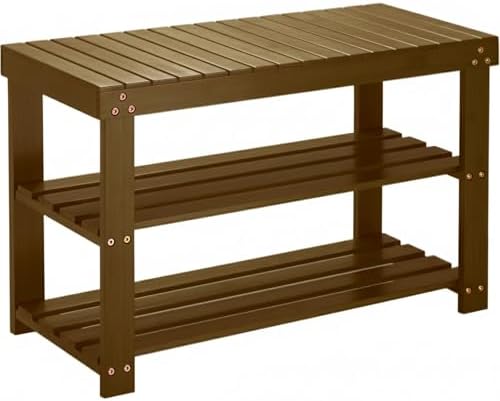 Pipishell 3 Tier Bamboo Shoe Rack Bench for Entryway, Yellow Brown