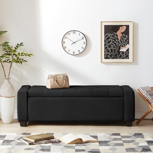 48" Ottoman with Storage, Black Storage Ottoman Bench with Safety Hinge