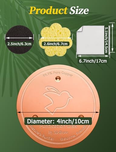 Mellbree Bird Bath Copper Disc & Clean Set, 0.6mm Reinforced 99.99% Pure Copper Cleaning Disk with Cleaning sponges Sandpaper and Microfiber Cloths for Cleaning Bird Baths and Bird Bath Disk