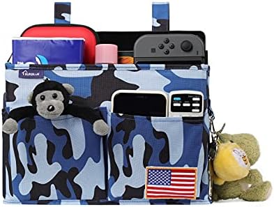 Surblue Bedside Caddy Hanging Bed Organizer Storage Bag Pocket for Bunk and Hospital Beds, College Dorm Rooms Baby Bed Rails, Wheelchair Side Bag, Camp Chiars, 4 Pockets and 2 Hooks (Small Ocean)