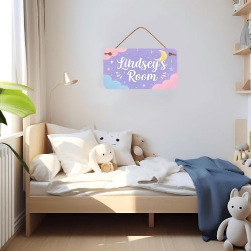 Personalized Name Sign - Door Sign- Kids bedroom Sign- Moon and clouds - Custom Name Sign