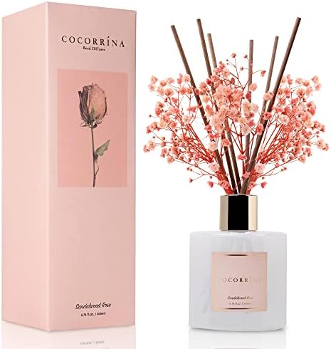 Cocorrína Premium Reed Diffuser Set with Preserved Baby's Breath & Cotton Stick Sandalwood Rose | 6.7oz Scent Fragrance Oil Diffuser for Bedroom Bathroom Home Décor