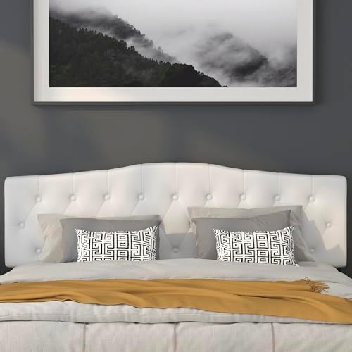 Flash Furniture Cambridge Button Tufted and Diamond Stitched Upholstered King Size Headboard in White Fabric
