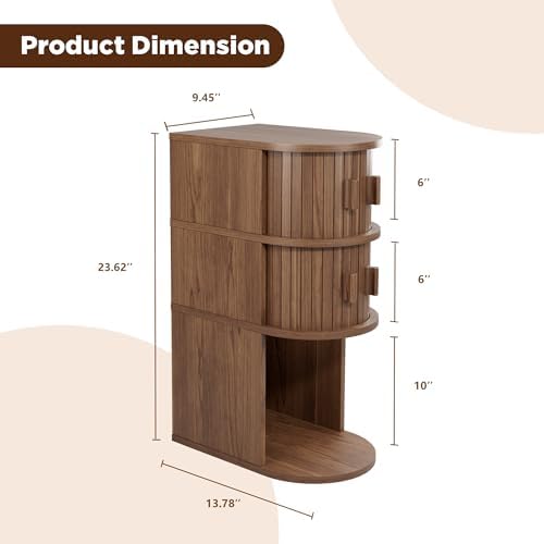 Narrow Nightstand Set of 2, Wooden Skinny Nightstand with Sliding Doors
