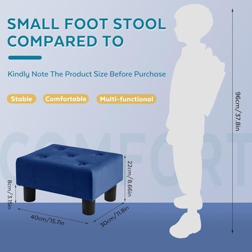 Small Foot Stool Ottoman, Velvet Footstool Ottoman Foot Rest for Couch, Rectangle Footstools and Ottomans Small for Living Room, Entryway and Bedroom (Royal Blue)