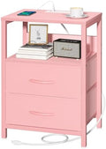 Yoobure Nightstand with Charging Station, Small Night Stand with Fabric Drawers and Storage Shelf for Bedrooms, Nightstands for Small Spaces, Bedside Table with USB Ports & Outlets Bed Side Table