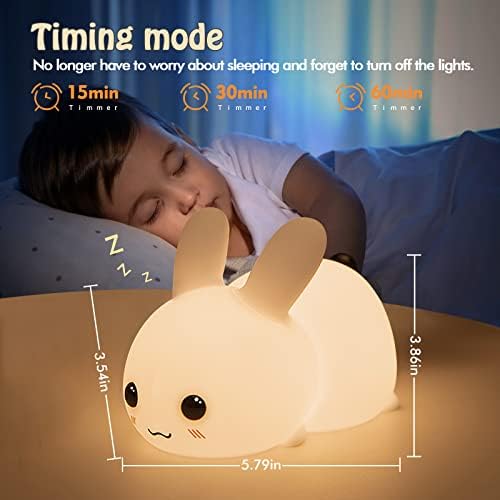 QANYI Kawaii Bunny Night Lights for Kids, 7 Color Light Silicone for Baby Nursery, Portable USB Rechargeable Bedside Lamp for Toddler's Room, Bunny Decor Kawaii Easter Gifts for Child and Teen Girls