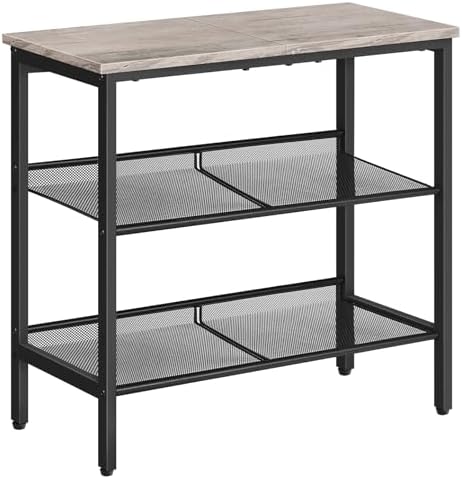 HOOBRO Side Table, 3-Tier Narrow End Table, Nightstand with 2 Flat or Slant Adjustable Shelves for Small Spaces, Hallway, Living Room, Bedroom, Sturdy, Easy Assembly, Greige and Black BG23BZ01G1