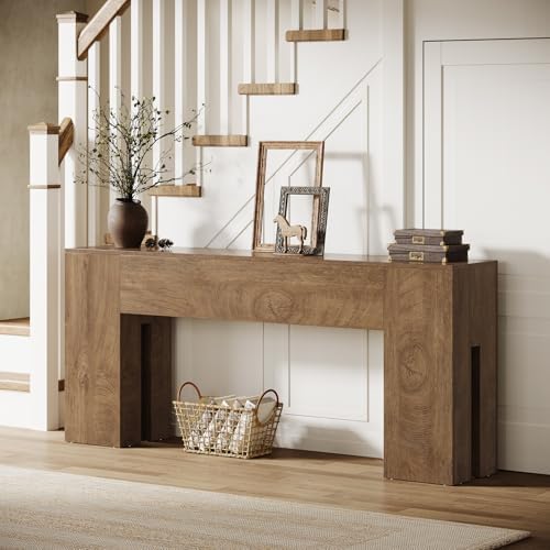 Tribesigns 71-Inch Long Console Table for Entryway, Farmhouse Sofa Console Behind Couch, Entry Table for Hallway, Foyer, Living Room, Oak