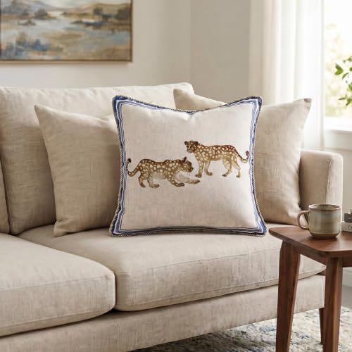 patdrea Designer French Vintage Leopard Printed Pillow Cover,18"x18"