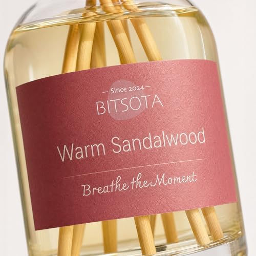 Natural Reed Diffuser Set, Warm Sandalwood 3.52 oz (100ml) Scented Diffuser with Sticks Home Fragrance Reed Diffuser for Bathroom Shelf Decor, Ideal Gift for Woman