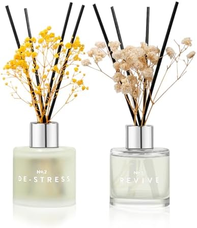 Jasmine White Tea Gardenia Bathroom Diffuser, 3.4 oz Reed Diffuser with Dried Flower for Small Place, Last up to 60 Days