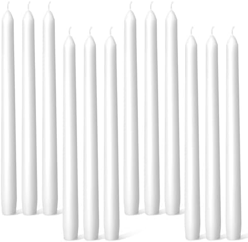 Everymoment White Taper Candles - 12 Pack 10 Inch Candlesticks - Dripless & Smokeless for 8 Hours - Unscented Paraffin Wax - Perfect for Wedding Christmas Halloween Holiday Dinner Table & Home Decor