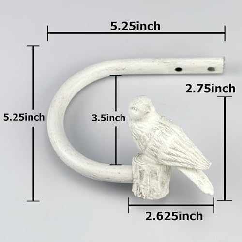 Curtain Drapery Holdbacks with Resin Bird, Wall Mount Drapery Hooks Holders, Set of 2, White, Suitable for Drywall
