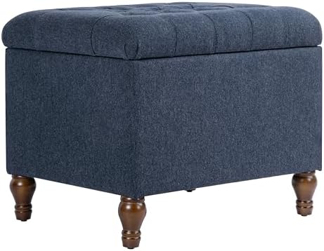 Spatial Order 24" Button Tufted Storage Ottoman - Blue Woven Fabric