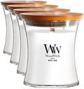 WoodWick Medium Hourglass Candle White Teak - Premium Soy Blend Wax Pluswick Innovation Wood Wick Made in USA (Pack of 4)