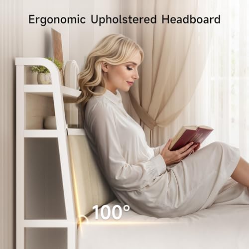 ONBRILL Ergonomic Headboard King Size with 2-Tier Storage, Off White