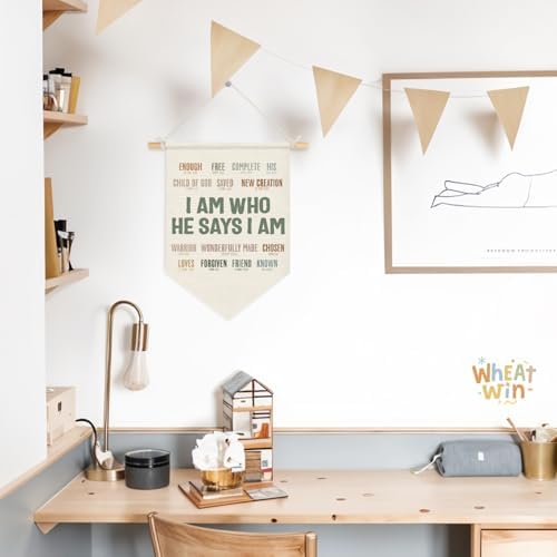 Positive Affirmations Christian Wall Decor for Classroom, Inspirational Wall Hanging Pennant Flag Banner, Bible Verse Wall Decor for Homeschool Playroom 15x11 Inch