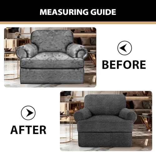 Sofa Cover 2 Pieces T Cushion Chair Covers with Arms Super Stretch Chair Slipcover for Living Room,Slip Cover Anti Slip Armchair Furniture Protector Pet Universal(Dark Gray, 1 Cushion)