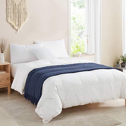 BOURINA Navy Throw Blanket 50x90 Inch Boho Knitted Soft Throw Sofa Blanket