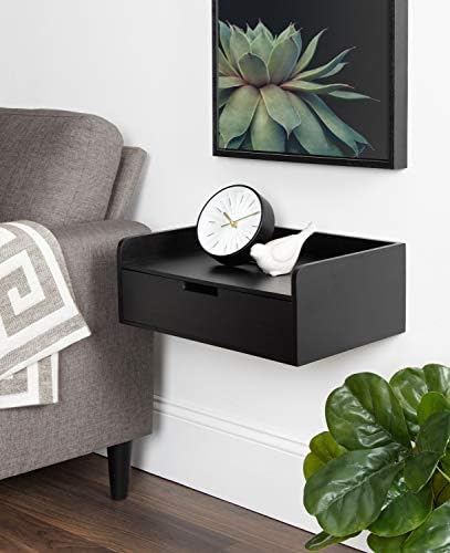 Kate and Laurel Kitt Modern Floating Wall Shelf Side Table with Drawer, 18" x 12" x 6.5", Black