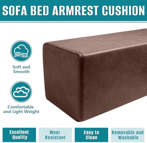 2 Pack Couch Arm Rest Pillow, 8''x8''x20'' Faux Leather Waterproof Cover, High Density Foam Armrest Cushion, Removable & Washable Elbow Support for Sofa, Bed, and Armchair (Dark Brown)