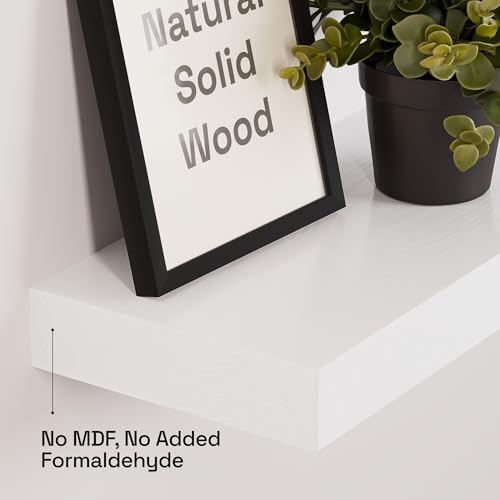 Solid Wood Floating Shelves for Wall 16 inch White, Wooden Bathroom Shelf