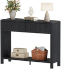 FATORRI Console Entryway Table, Modern Sofa Table with 2 Drawers for Living Room, 39.37 inch Narrow Wood Hallway Tables and Couch Tables Behind Sofa for Small Space (Black)