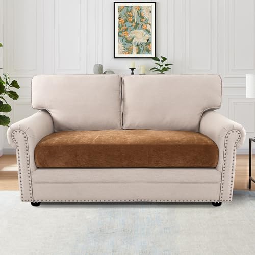 H.VERSAILTEX Loveseat Slipcovers for 2 Cushion Couch Stretch Mixed-Color Chenille Couch Cover for Dogs Washable Thick Soft Couch Cushion Covers for Sofa(2 Seater Loveseat Cushion Cover,Caramel)