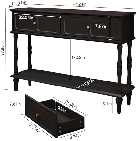ARTPOWER 47" Mid-Century Console Table, 2 Drawers and Open Shelf, Black
