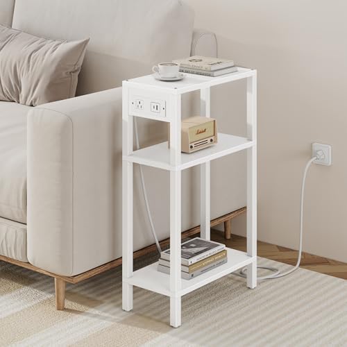 TUTOTAK Narrow Side Table, 3-Tier Small End Table with Charging Station