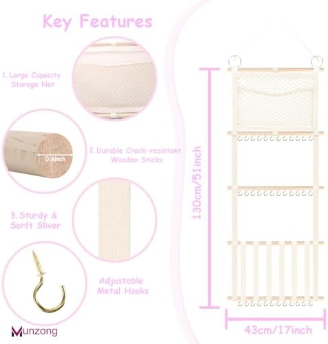 Munzong Bow Holder for Girls Hair Bows 52x17 inch, Beige Bow Clip Organizer